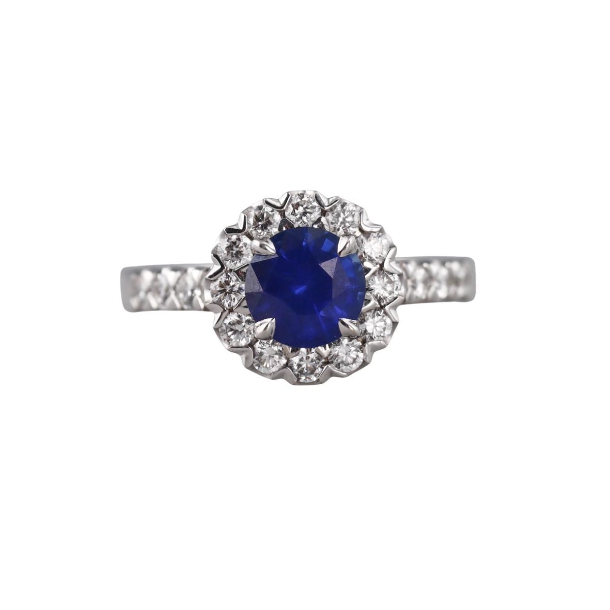 1.40ct Sapphire Diamond 18k Gold Ring