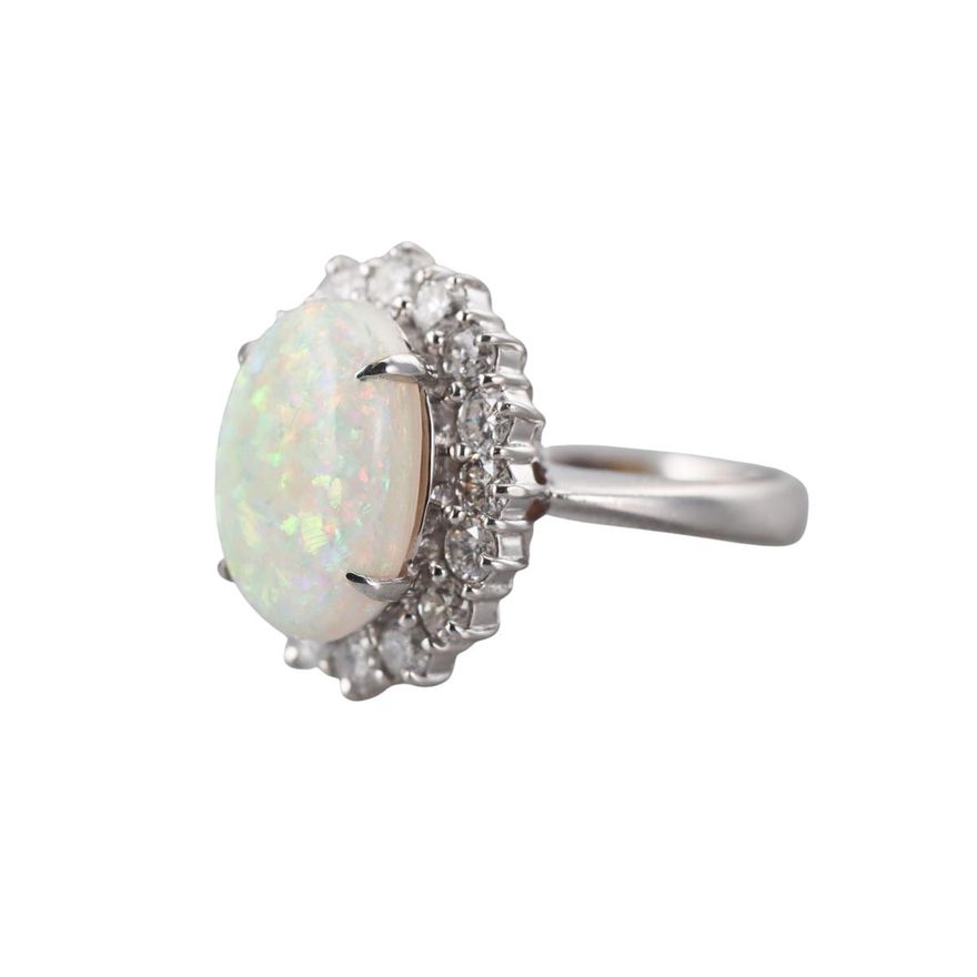 Vintage Platinum Opal Diamond Cocktail Ring