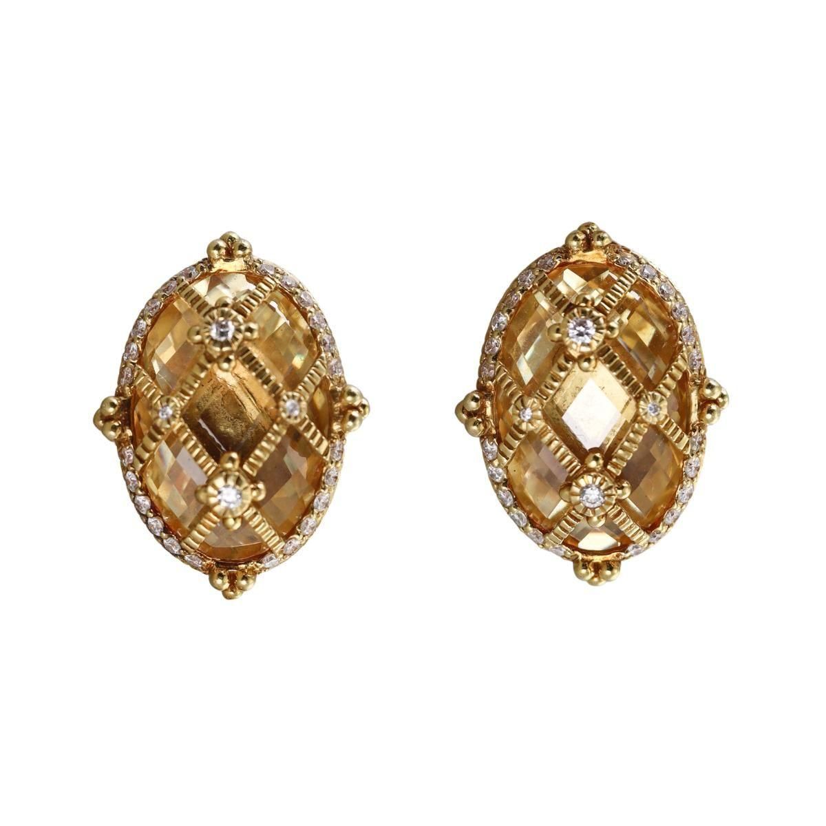 Judith Ripka Canary Crystal Diamond 18k Gold Earrings