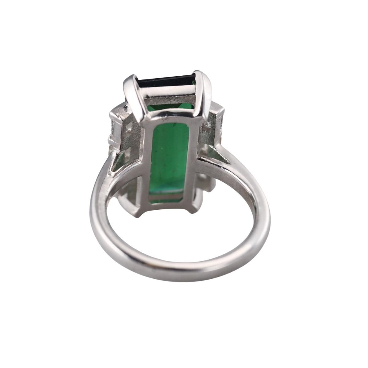 Platinum 7.50ct Green Tourmaline Diamond Ring