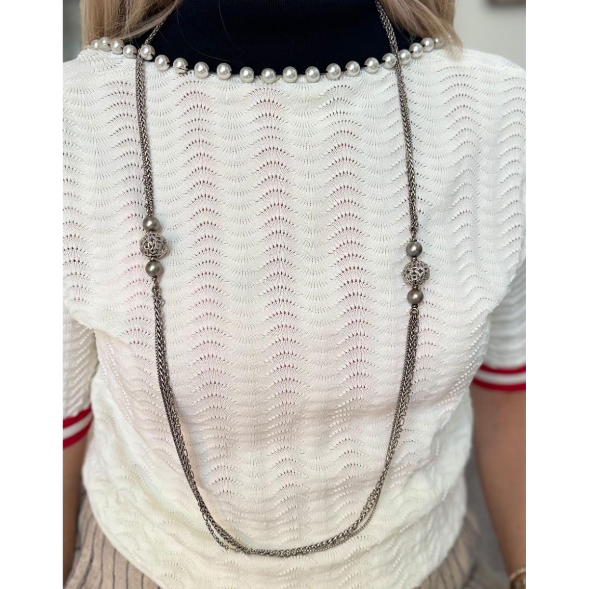 David Yurman Quatrefoil Silver Diamond Pearl Multi Chain Necklace