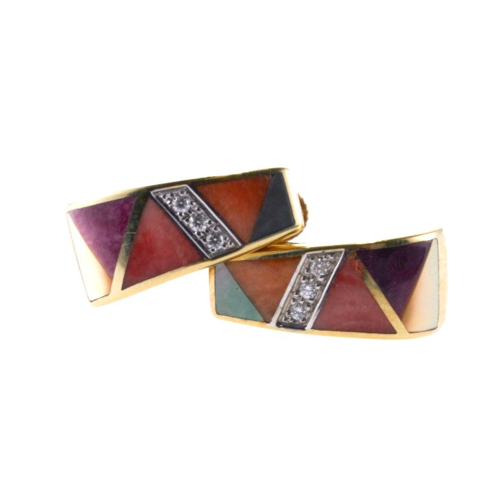 Asch Grossbardt Inlay Gemstone Diamond Gold Earrings