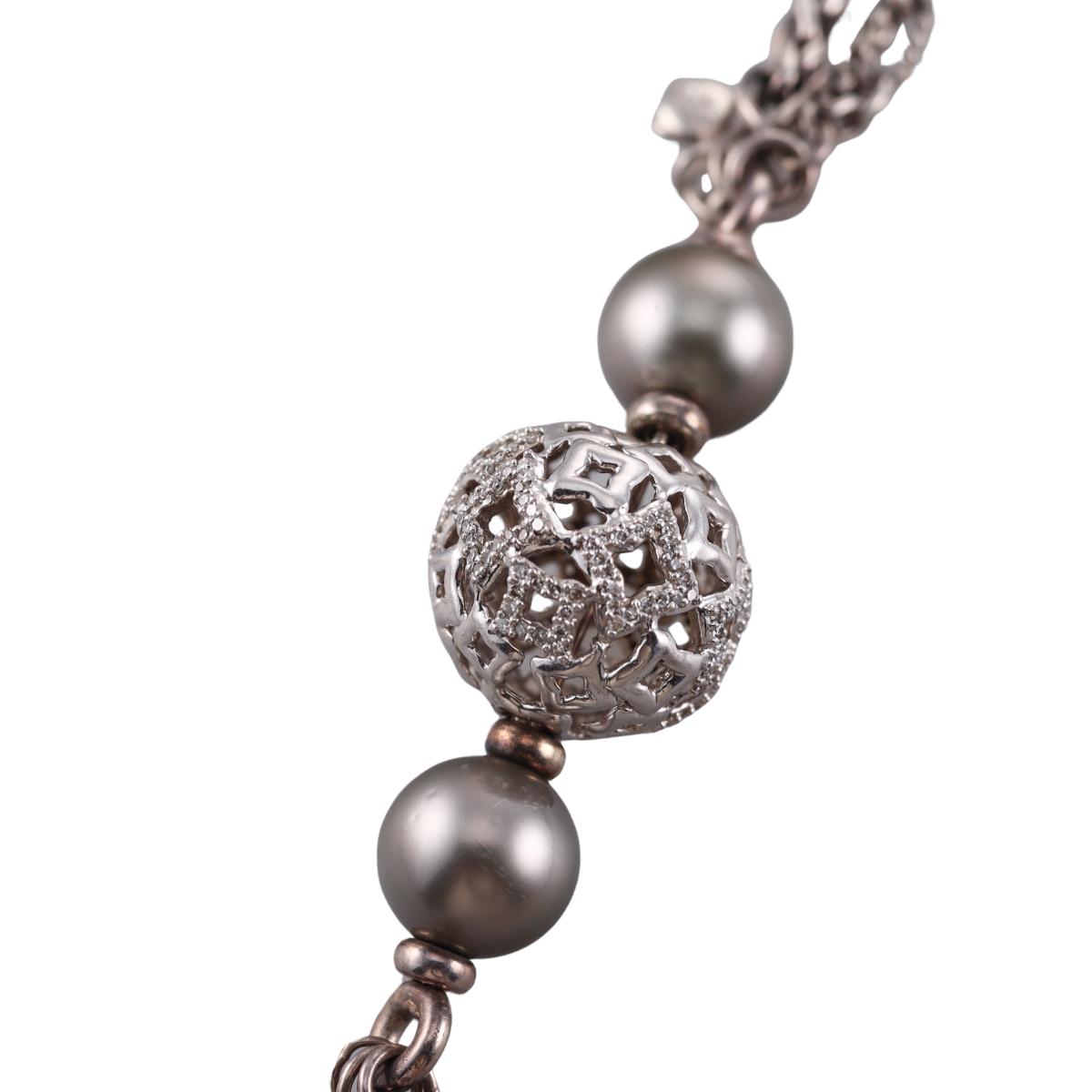 David Yurman Quatrefoil Silver Diamond Pearl Multi Chain Necklace