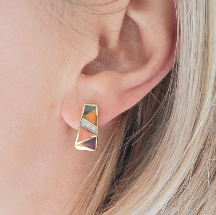 Asch Grossbardt Inlay Gemstone Diamond Gold Earrings