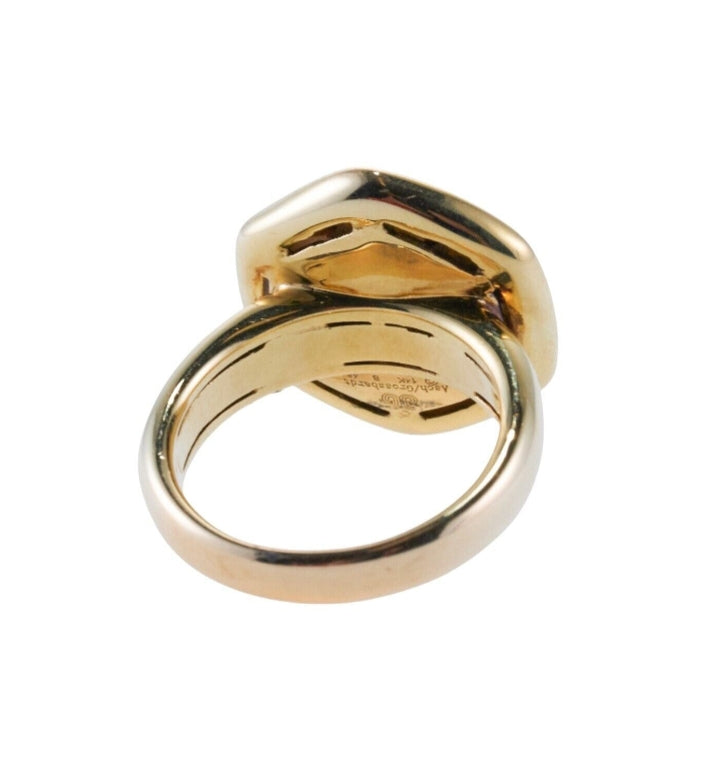 Asch Grossbardt Inlay Mother of Pearl Onyx Diamond Gold Ring