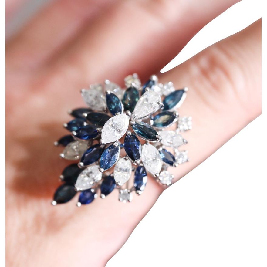 Vintage 18k Gold Diamond Sapphire Cocktail Ring