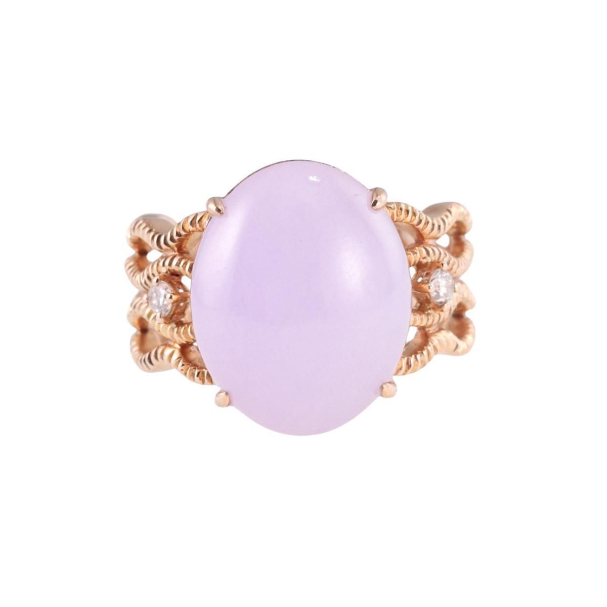 18k Rose Gold Lavender Jade Diamond Ring