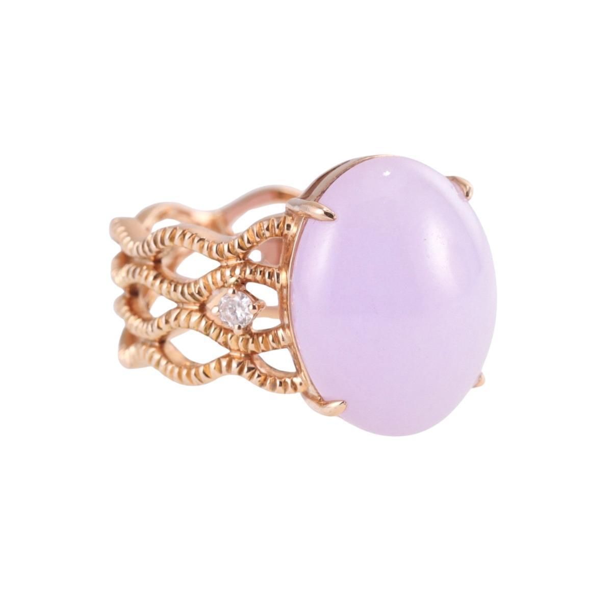 18k Rose Gold Lavender Jade Diamond Ring