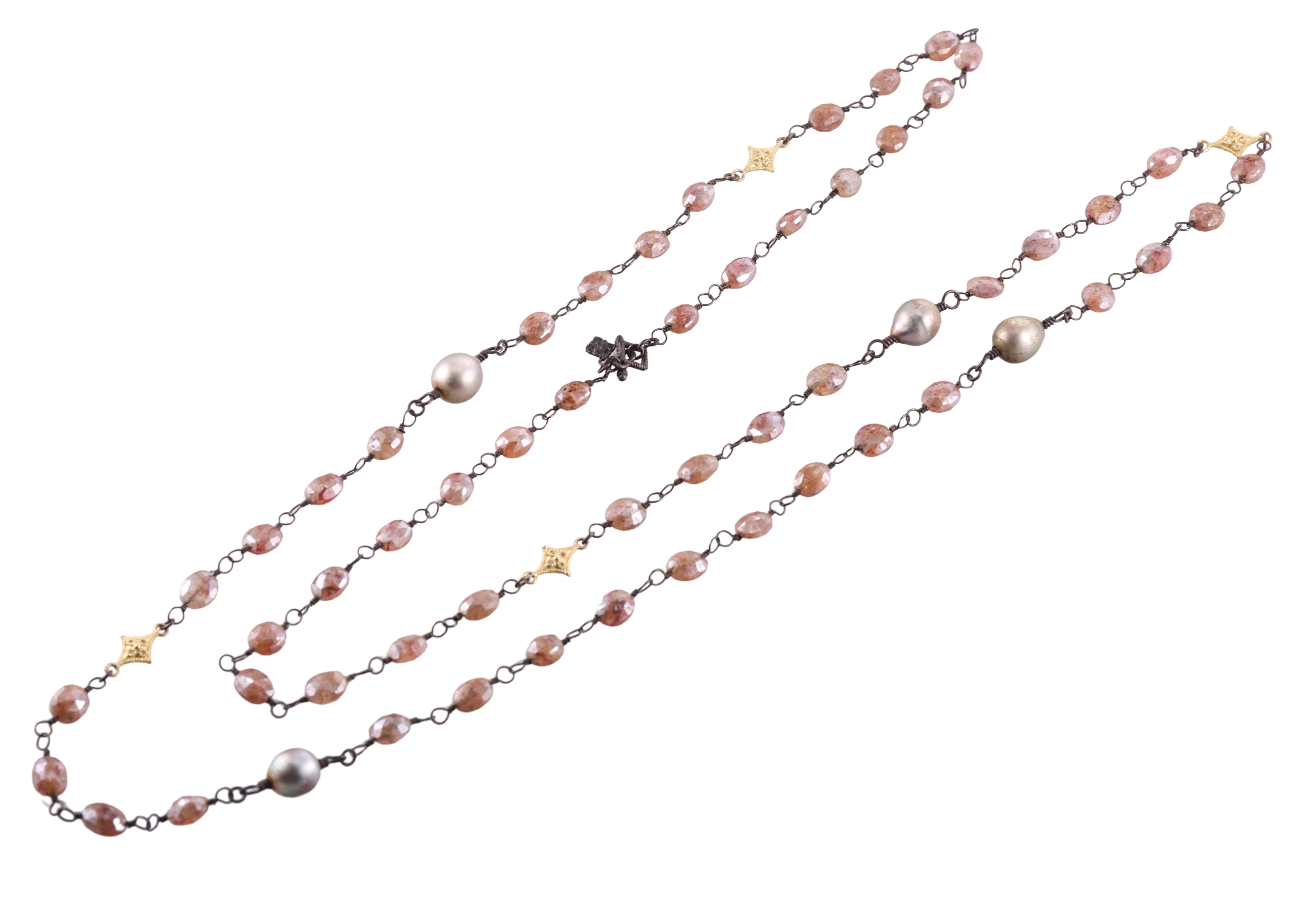 Armenta Old World 18k Gold Silver Champagne Diamond Pearl Moonstone Necklace