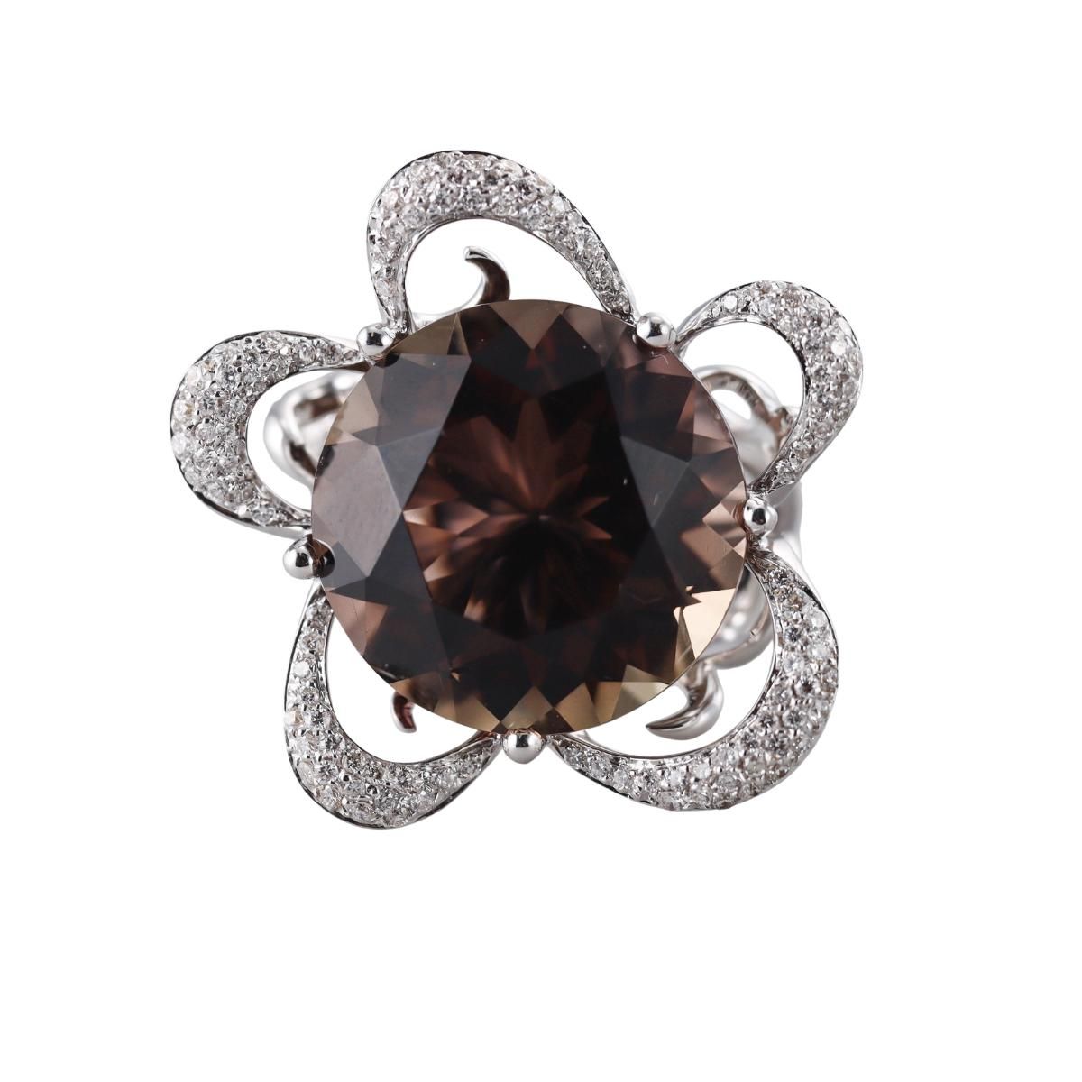 Giovanni Ferraris Smoky Quartz Diamond 18k Gold Cocktail Ring