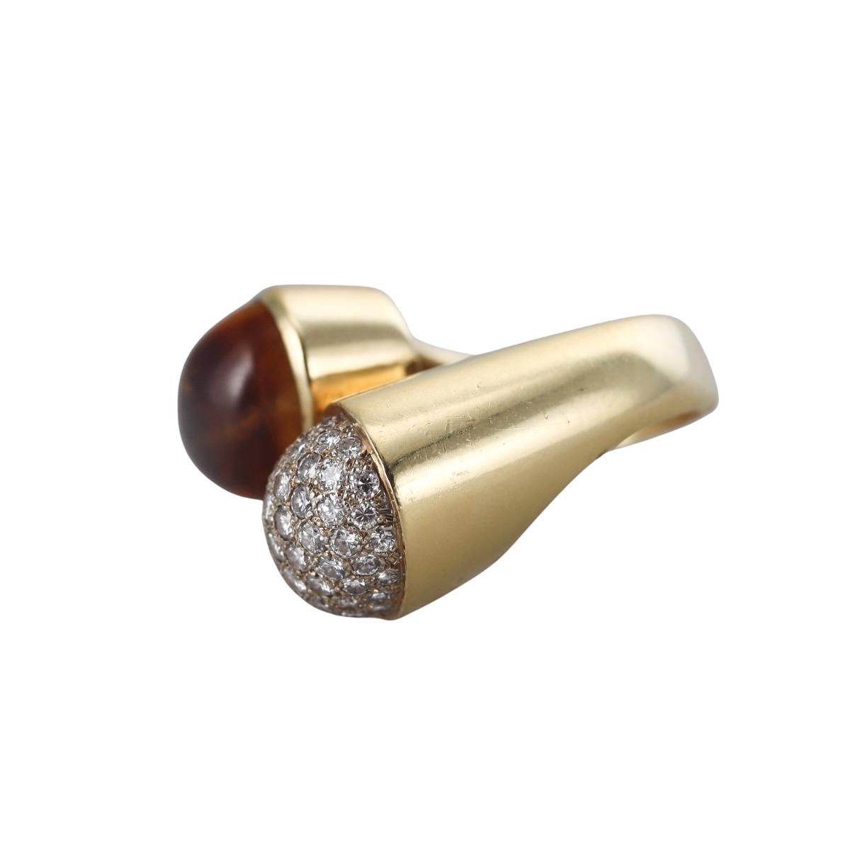 Boris Le Beau 18k Gold Citrine Diamond Bypass Ring