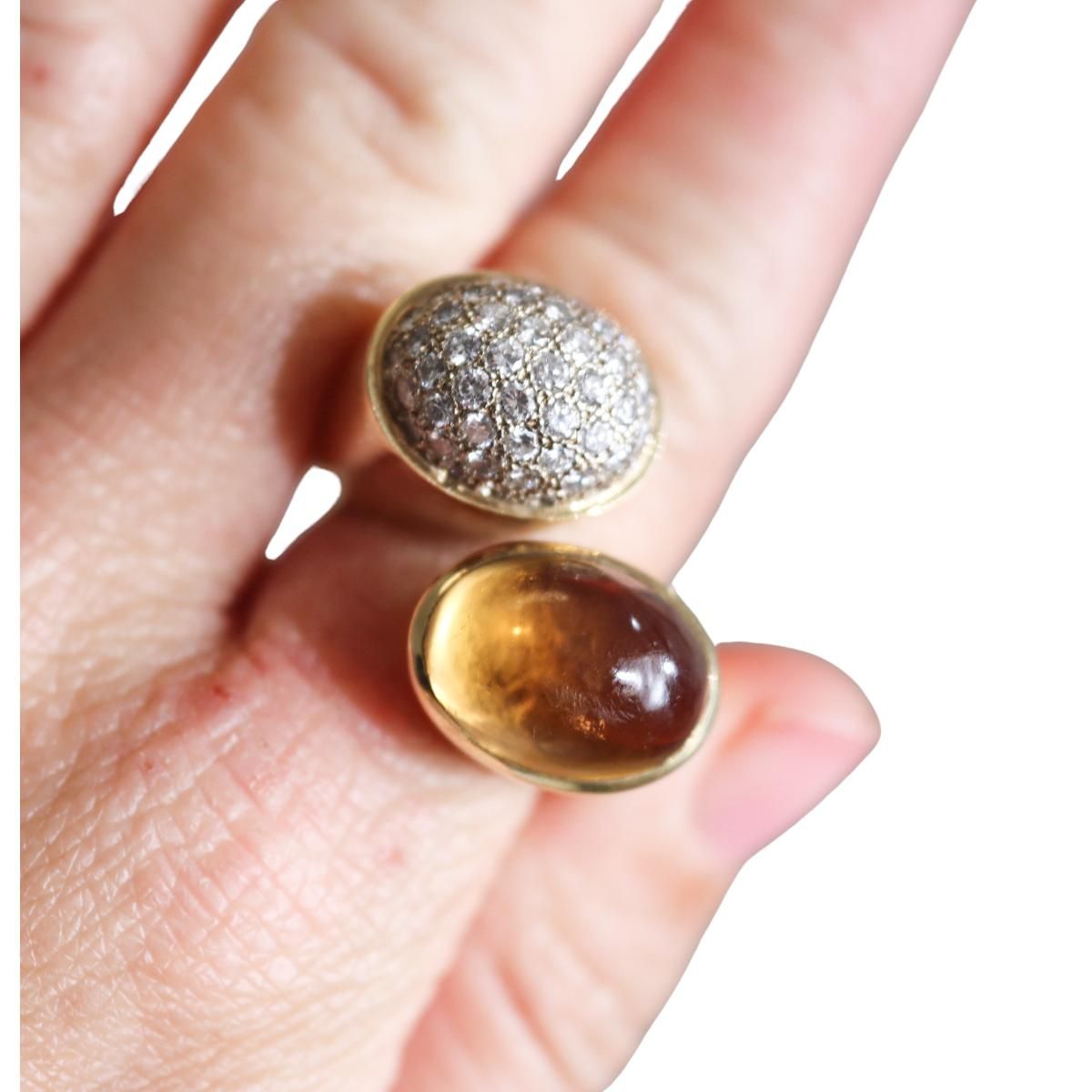 Boris Le Beau 18k Gold Citrine Diamond Bypass Ring