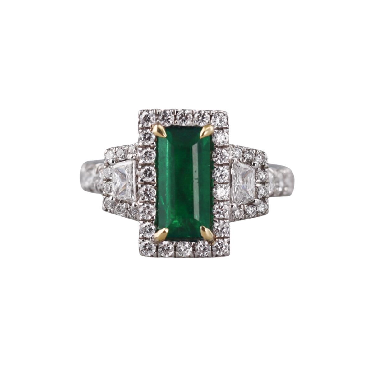 18k Gold Diamond 1.32ct Emerald Ring