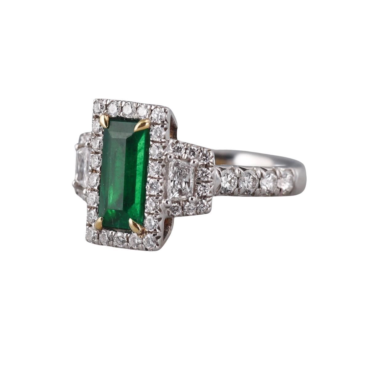 18k Gold Diamond 1.32ct Emerald Ring