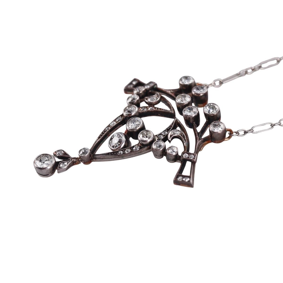 Antique Edwardian Gold Platinum 2.50ctw Diamond Lavalier Pendant Necklace