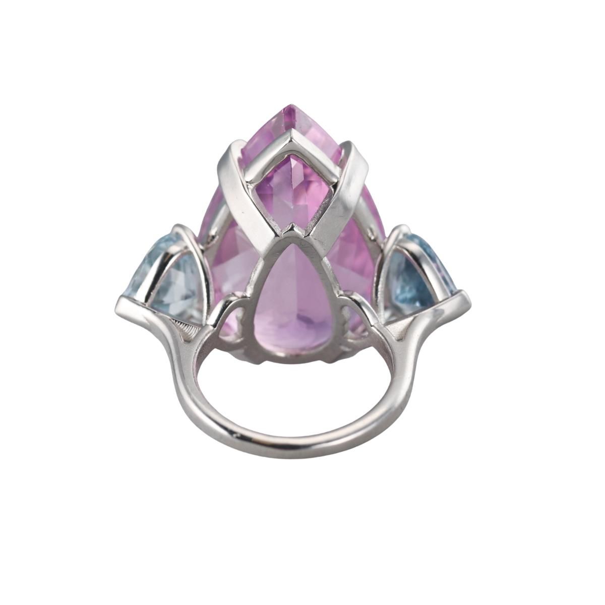 37ct Kunzite Aquamarine Platinum Cocktail Ring