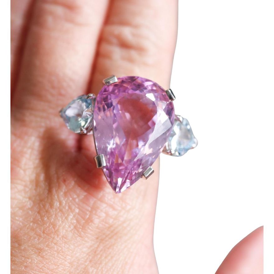37ct Kunzite Aquamarine Platinum Cocktail Ring