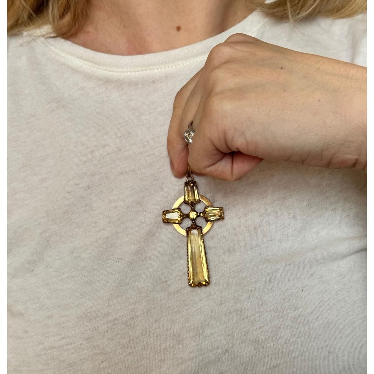 Antique Georgian 14k Gold Citrine Celtic Cross Pendant
