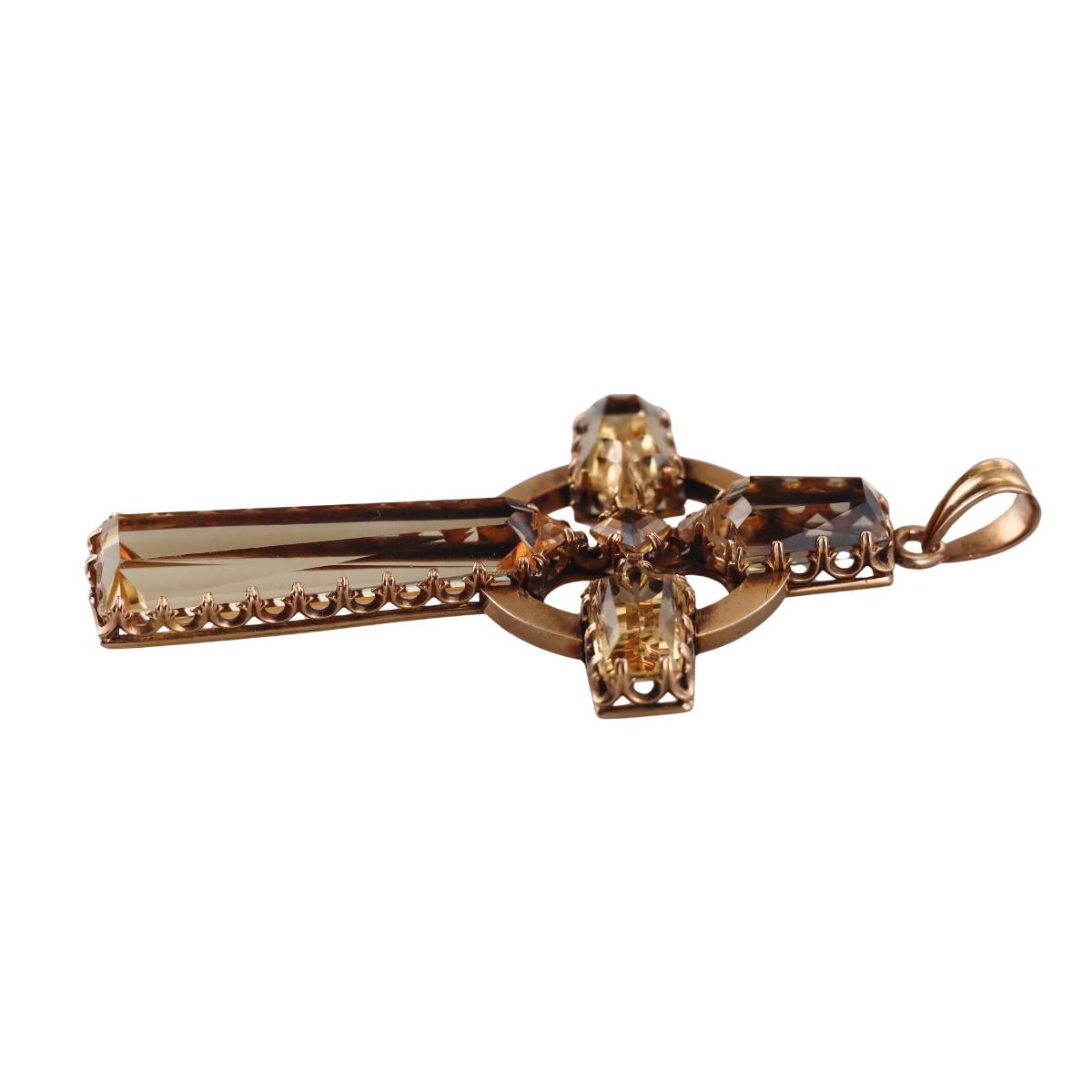 Antique Georgian 14k Gold Citrine Celtic Cross Pendant