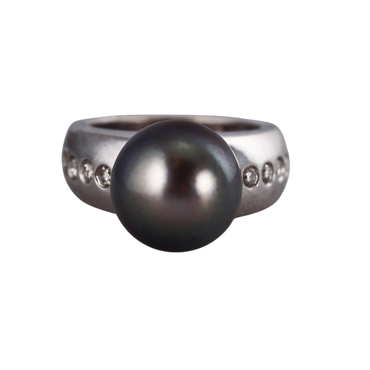 14k Gold Tahitian South Sea Pearl Diamond Ring