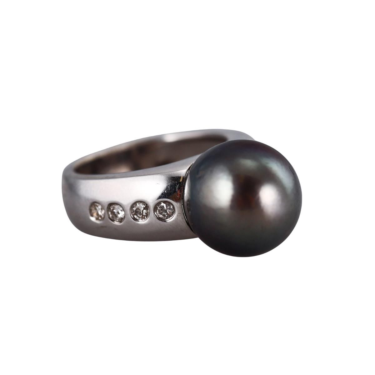 14k Gold Tahitian South Sea Pearl Diamond Ring