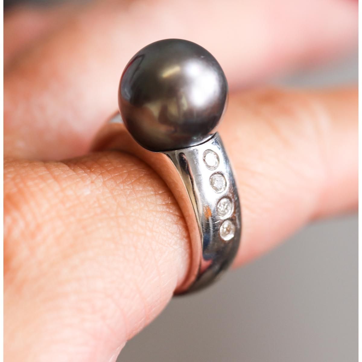 14k Gold Tahitian South Sea Pearl Diamond Ring