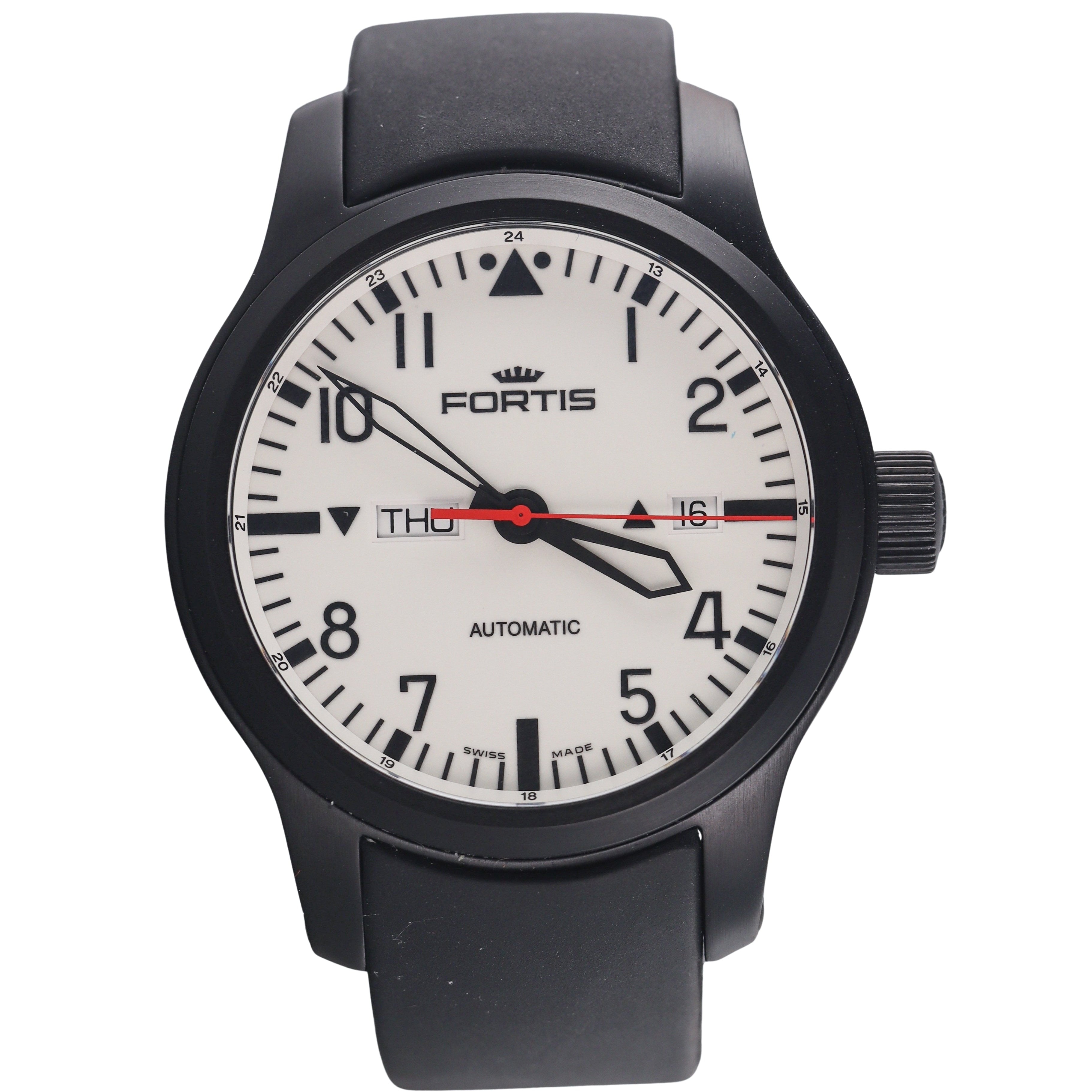Fortis B-42 Black Steel Acromaster Dawn Automatic Day Date Watch 655.18.158/5943