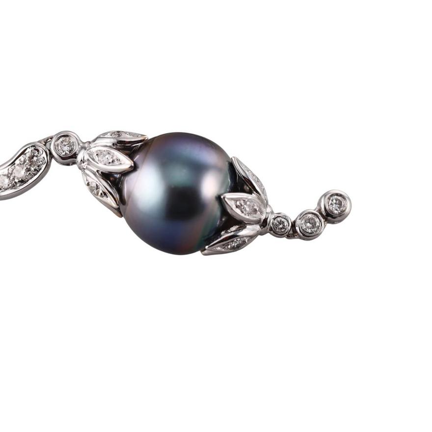 18k Gold Tahitian Pearl Diamond Brooch Pin
