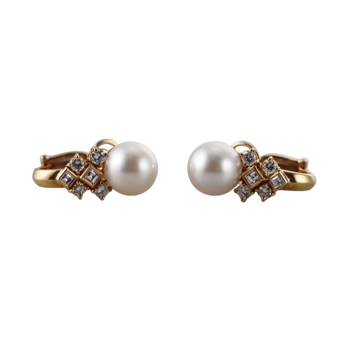 Italian 18k Gold Diamond Pearl Earrings