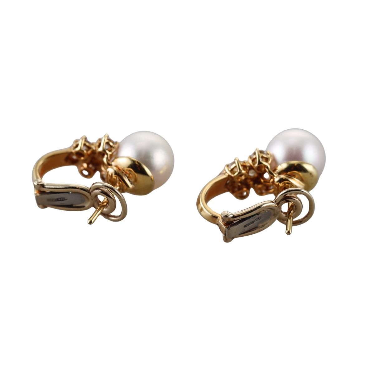 Italian 18k Gold Diamond Pearl Earrings