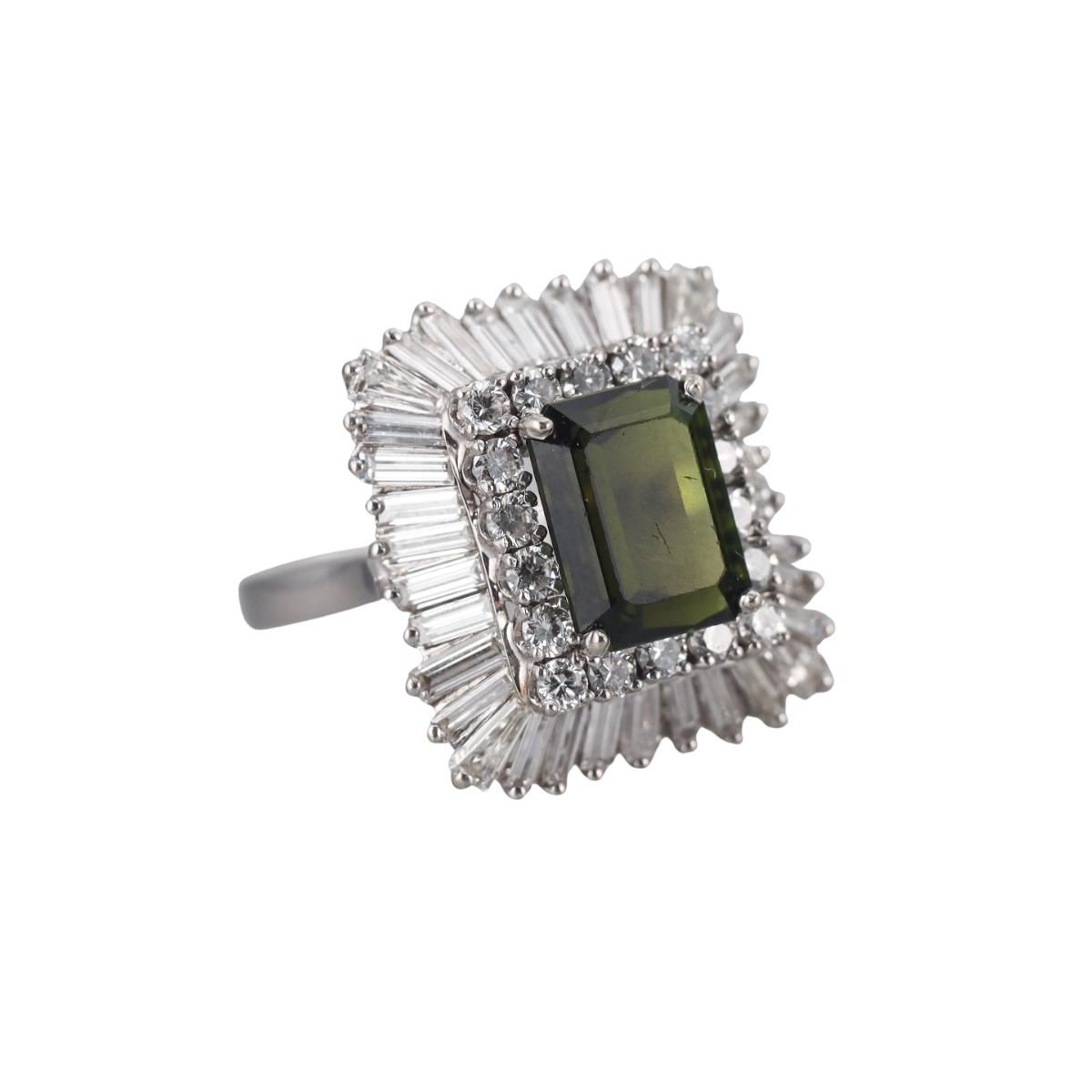 14k Gold 4ct Green Tourmaline 1.70ctw Diamond Ring