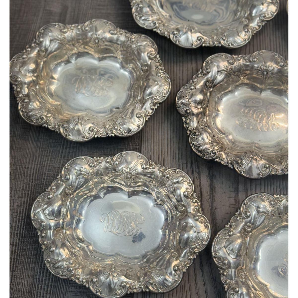 Whiting Art Nouveau Sterling Silver Poppy Flower Bowl Set of 12
