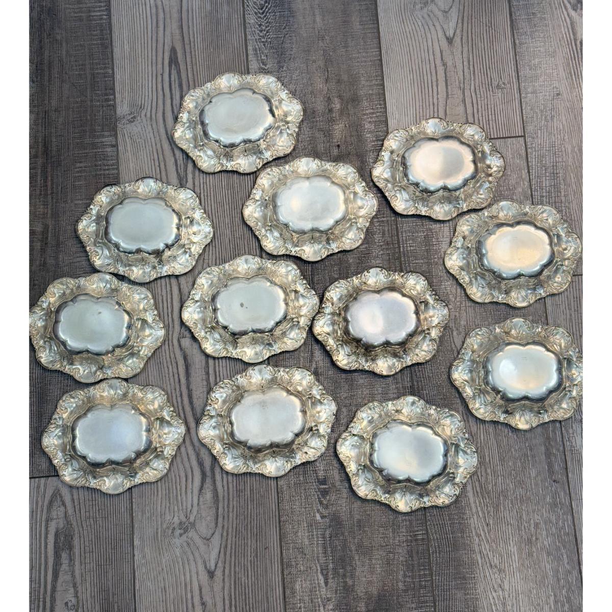 Whiting Art Nouveau Sterling Silver Poppy Flower Bowl Set of 12