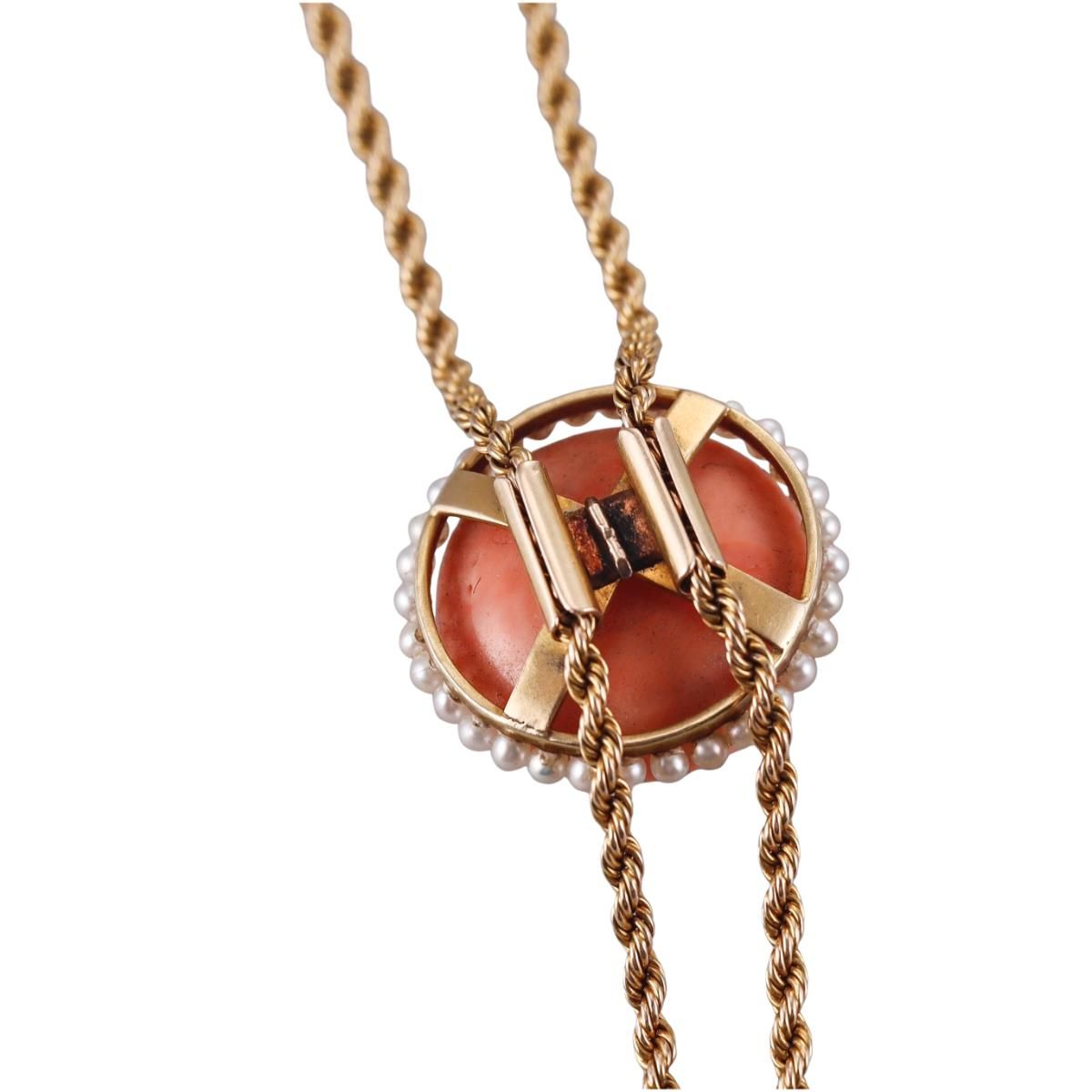 Antique Victorian 14k Gold Seed Pearl Coral Necklace