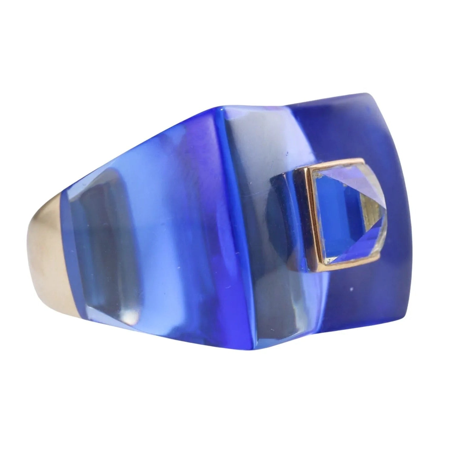 Baccarat 18k Gold Blue Crystal Ring