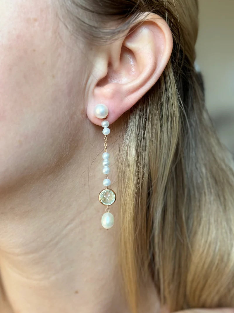 Mimi Milano Happy Gioya Pearl Prasiolite Gold Drop Earrings