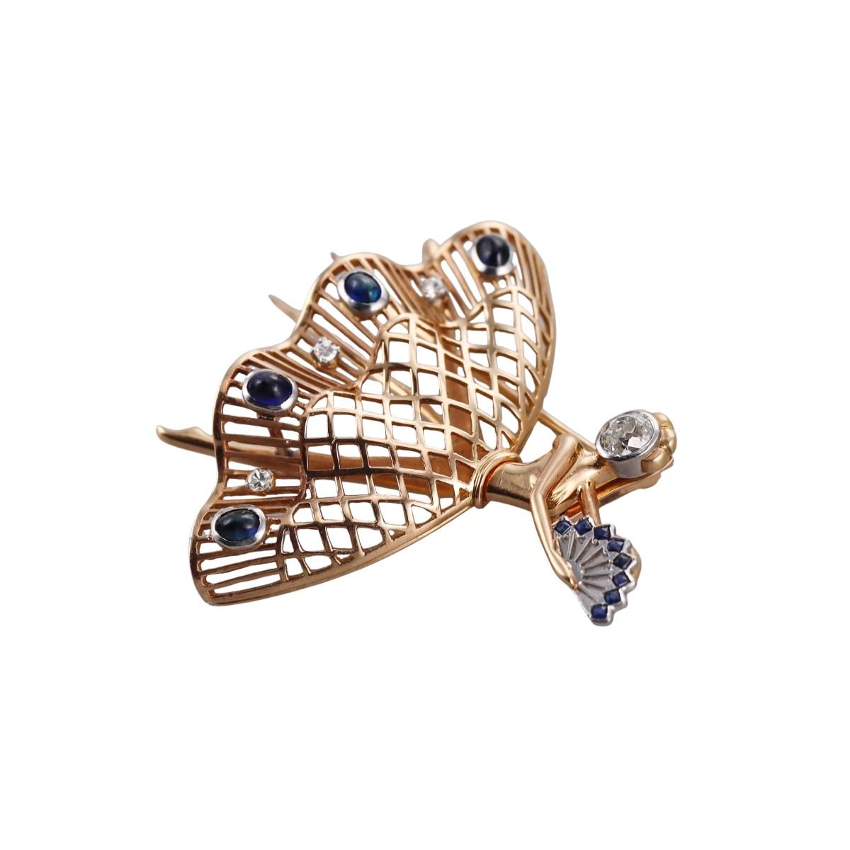 Retro 18k Gold Diamond Sapphire Ballerina Brooch Pin
