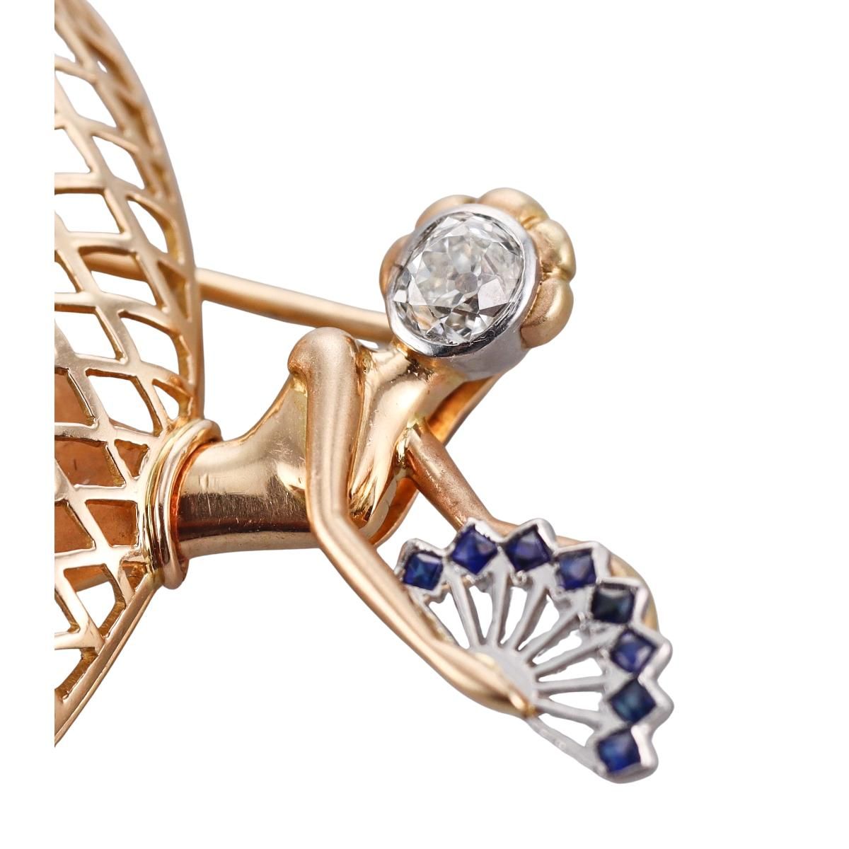 Retro 18k Gold Diamond Sapphire Ballerina Brooch Pin