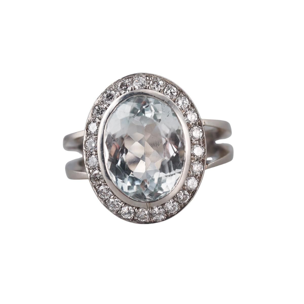 Platinum 7.25ct Aquamarine Diamond Ring