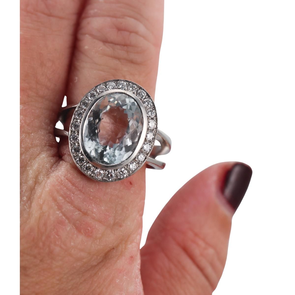 Platinum 7.25ct Aquamarine Diamond Ring