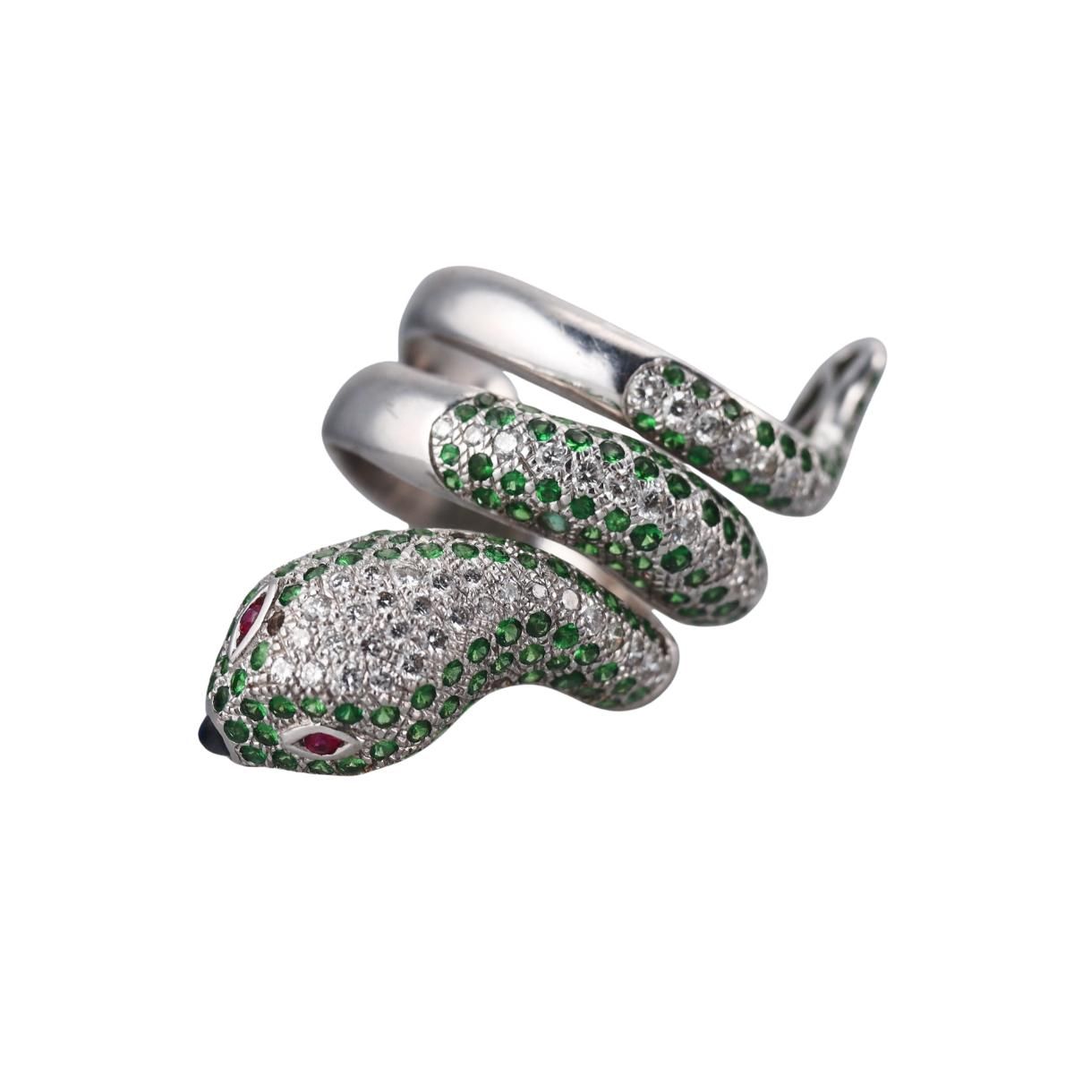 18k Gold Tsavorite Diamond Ruby Snake Wrap Ring