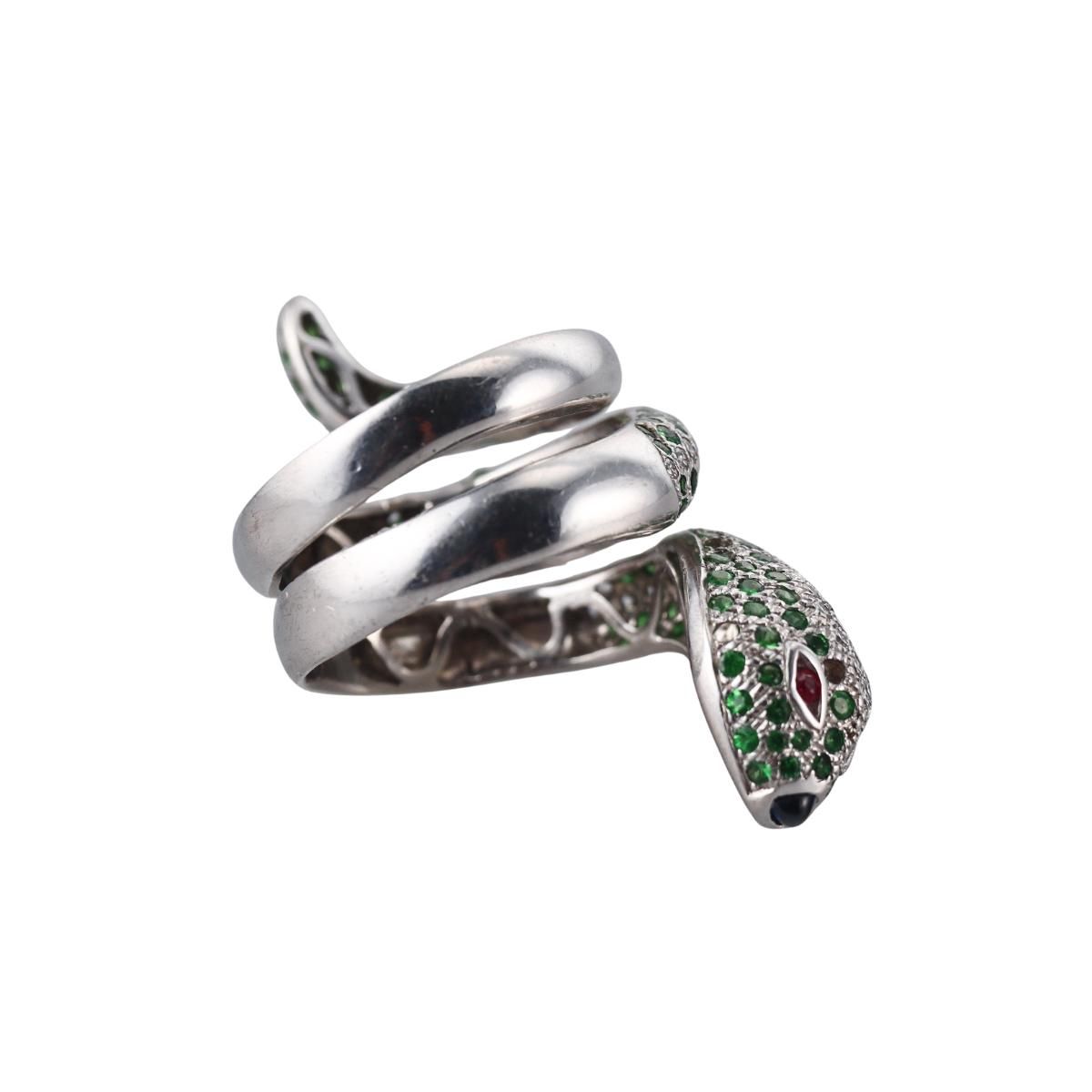18k Gold Tsavorite Diamond Ruby Snake Wrap Ring