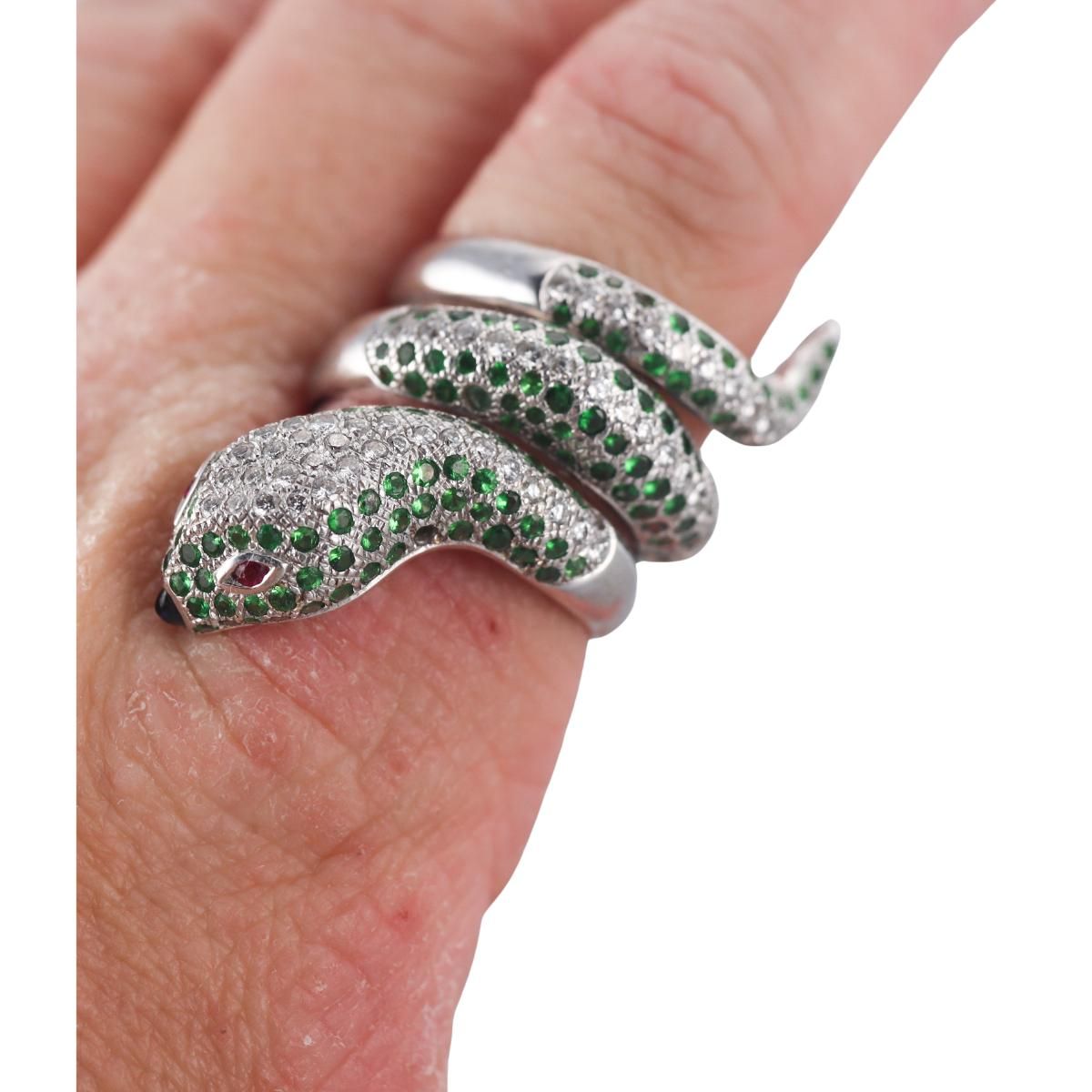 18k Gold Tsavorite Diamond Ruby Snake Wrap Ring