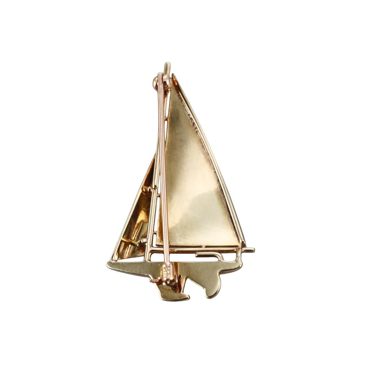 Antique 14k Gold Enamel Sailboat Brooch Pin
