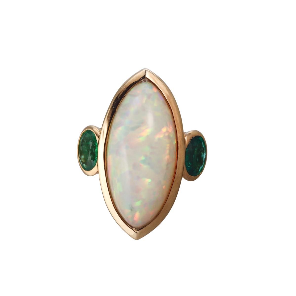 18k Gold Opal Emerald Cocktail Ring