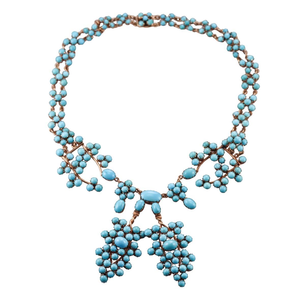 1960s Vintage 14k Gold Turquoise Necklace