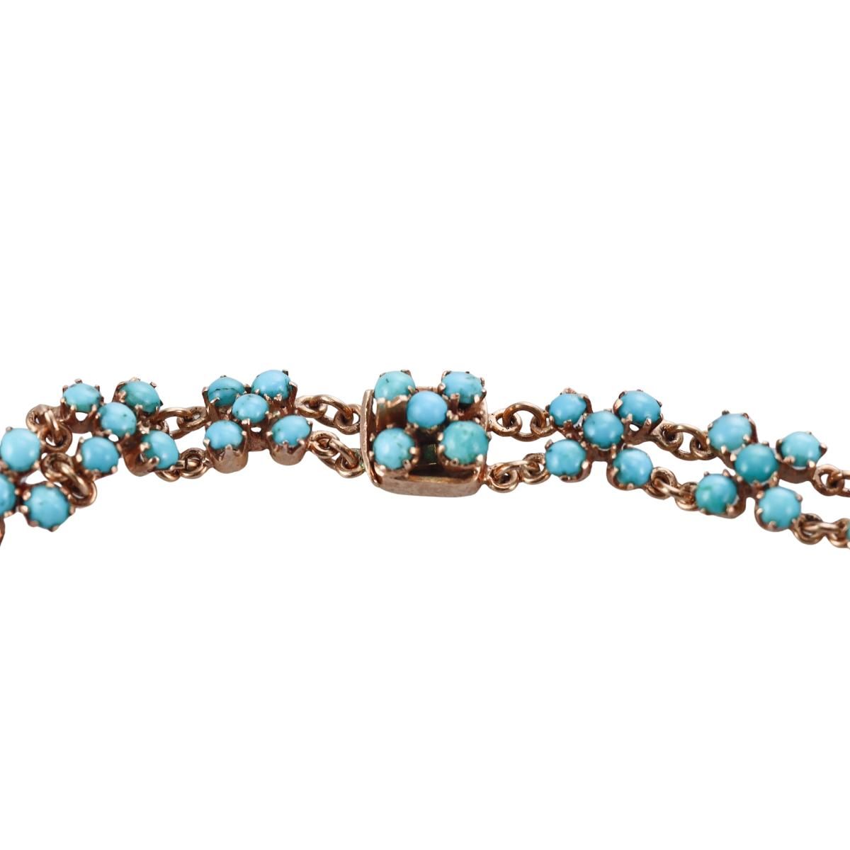 1960s Vintage 14k Gold Turquoise Necklace