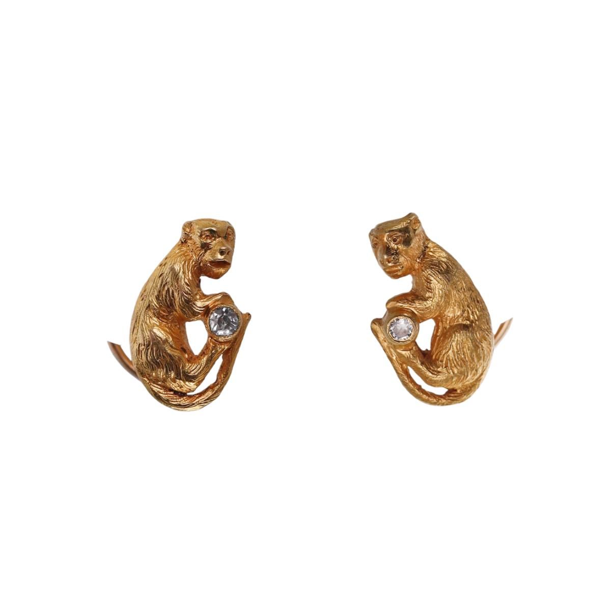 Antique 18k Gold Diamond Monkey Earrings