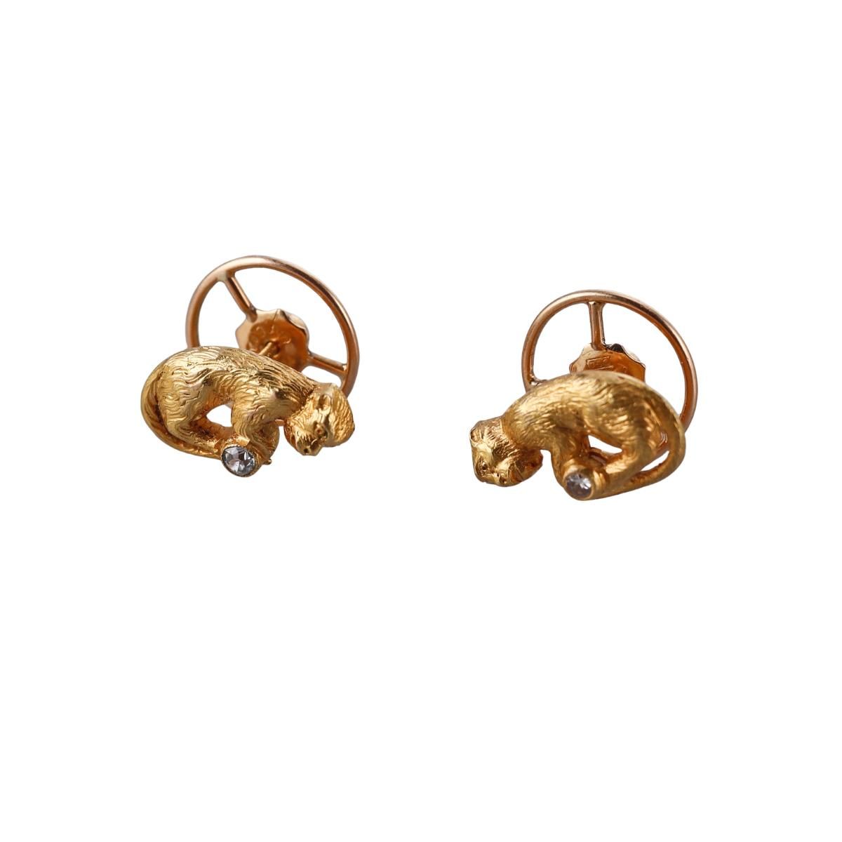 Antique 18k Gold Diamond Monkey Earrings