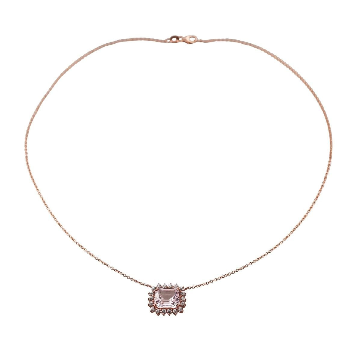6.65ct Kunzite Diamond 14k Rose Gold Pendant Necklace